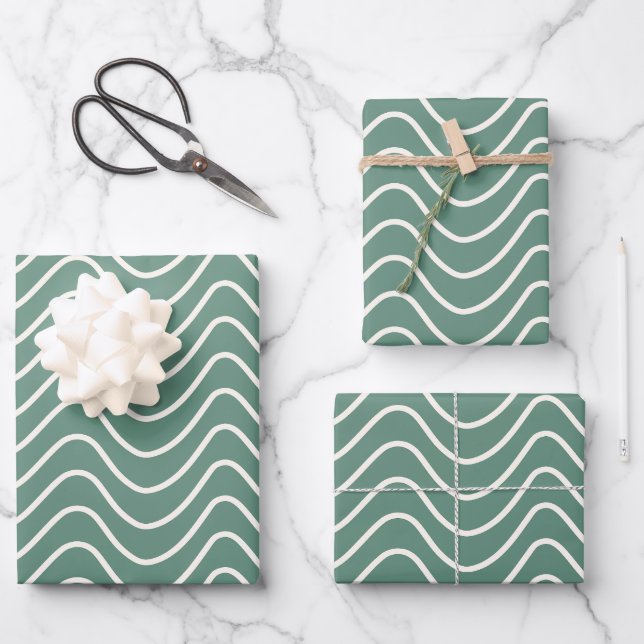 Feuille De Papier Cadeau Tropical Green Chevron Motif Minimal Zigzag (Recto)