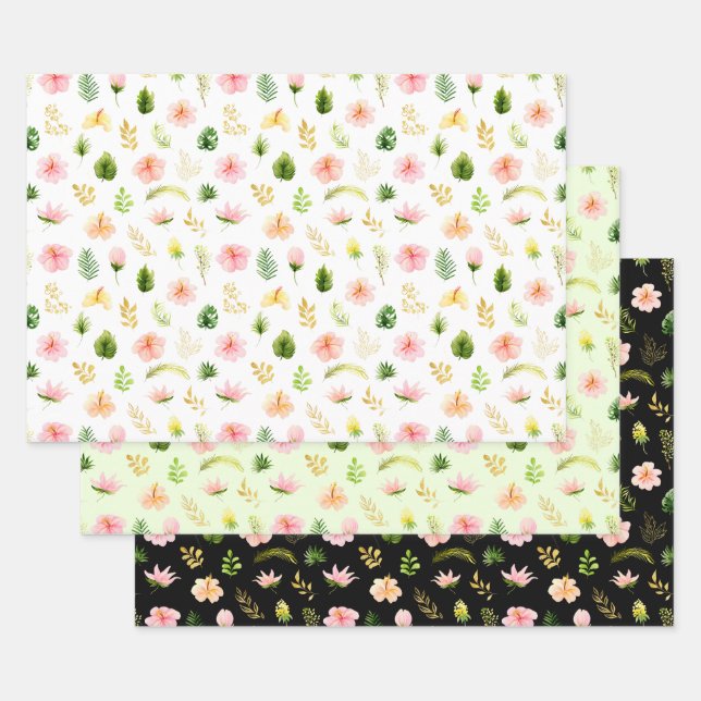 Feuille De Papier Cadeau Tropical Jungle Floral Pattern (Lot)