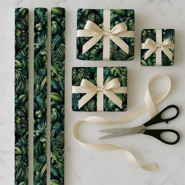 Feuille De Papier Cadeau Tropical Monstera Botanical Green Wrapping Bundle (Wrapping paper)