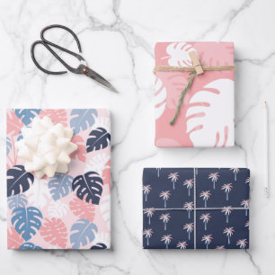 Feuille De Papier Cadeau Tropical Navy, Blush Pink assortis