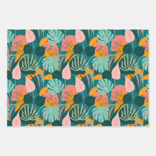 Feuille De Papier Cadeau Tropicales colorées : Palmiers à ventilateur