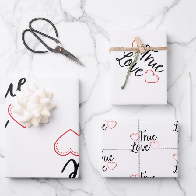 Feuille De Papier Cadeau True Love Black Valentine's (Recto)