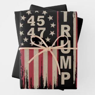 Feuille De Papier Cadeau Trump 45 47 Vintage Retro America USA Drapeau