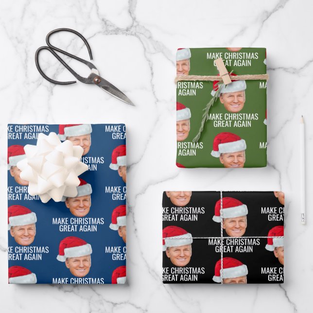 Feuille De Papier Cadeau Trump avec Santa Hat - Rendre Noël magnifique (Recto)