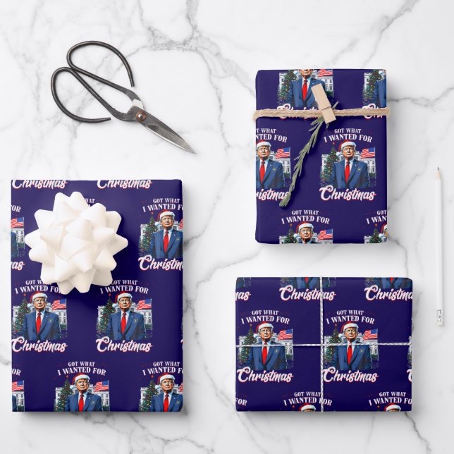 Feuille De Papier Cadeau Trump Noël Bleu (Recto)