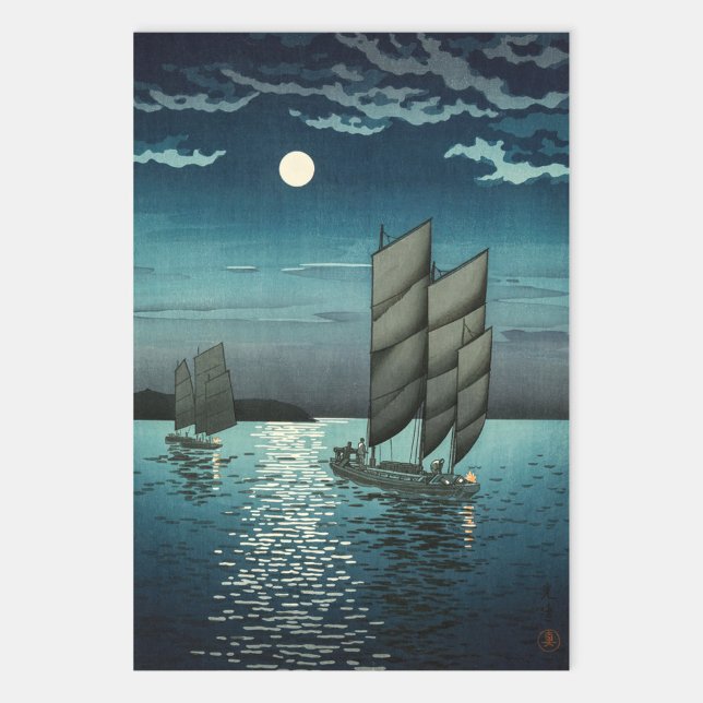 Feuille De Papier Cadeau Tsuchiya Koitsu - Bateaux à Shinagawa, Nuit (Créateur téléchargé)