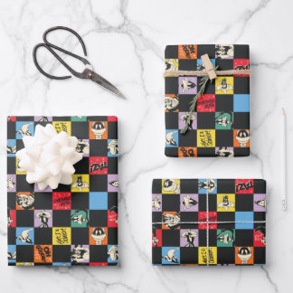 Feuille De Papier Cadeau TUNES LOONEY™ en noir et blanc en Checker coloré