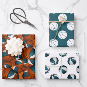 Feuille De Papier Cadeau turquoise blanc équipe couleurs basket félicitatio