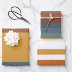 FEUILLE DE PAPIER CADEAU TURQUOISE BLEU BROWN TAN JAUNE AUTOMNE MOTIFS DE L