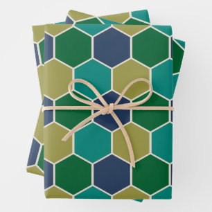 Feuille De Papier Cadeau Turquoise couleur cool et Hexagon géométrique mari