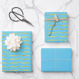 Feuille De Papier Cadeau Turquoise et or