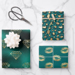 Feuille De Papier Cadeau Turquoise et or<br><div class="desc">Papier d'emballage turquoise et imitation parties scintillant et feuille d'or à la mode avec diamants étincelants,  taches de léopard et lèvres baisantes.</div>
