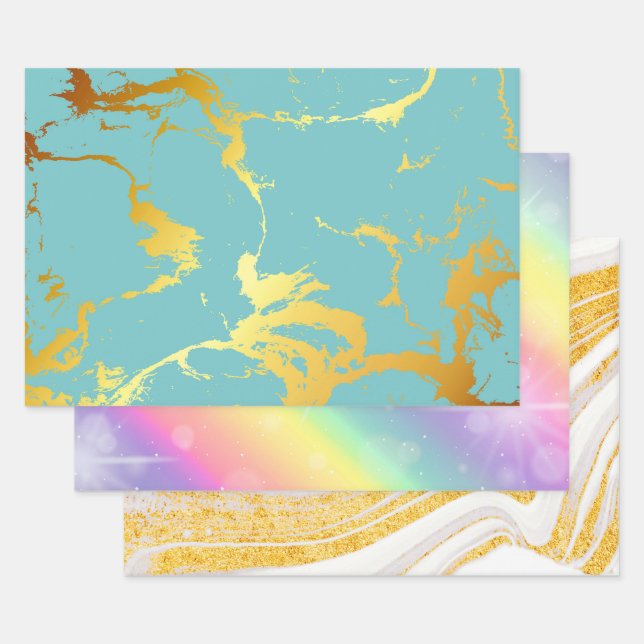 Feuille De Papier Cadeau Turquoise Golden Foil (Lot)