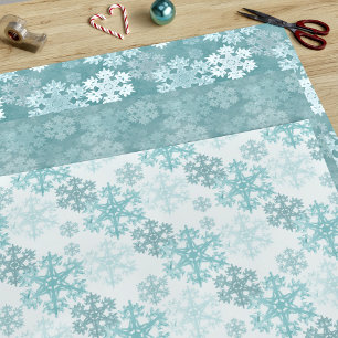 Feuille De Papier Cadeau Turquoise hiver Flocon de neige Motif trio Noël
