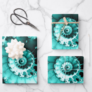 Feuille De Papier Cadeau Turquoise spirale fractale