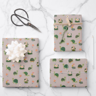 Feuille De Papier Cadeau Turtles & Lily Pads on Light Brown
