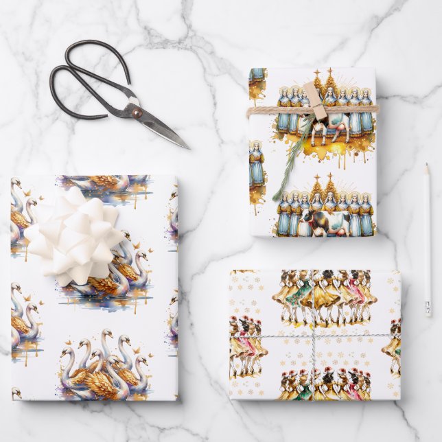 Feuille De Papier Cadeau Twelve Days of Christmas Festive Gold (Recto)