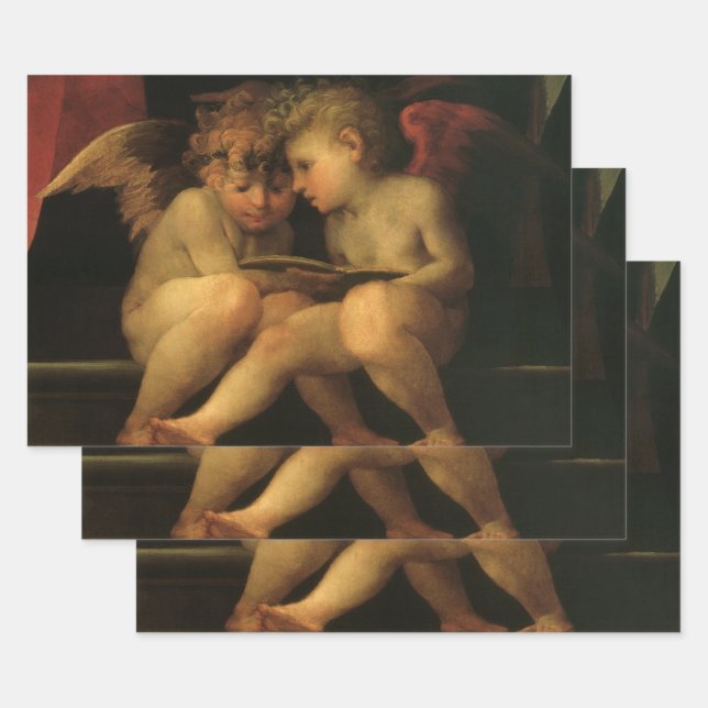 Feuille De Papier Cadeau Two Cherubs Reading by Rosso Fiorentino, Angels (Lot)
