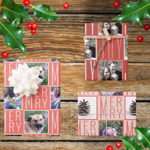 Feuille De Papier Cadeau Typographie Carré Photos Coral rose mignon Rétro