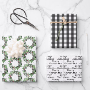 Feuille De Papier Cadeau Typographie de couronne de Buffalo Check Texte Noë