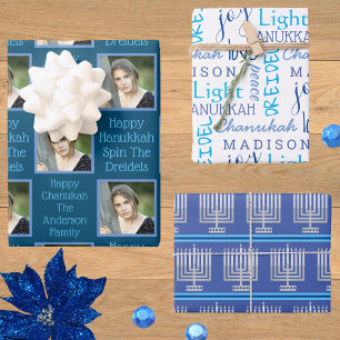 Feuille De Papier Cadeau Typographie de la Menorah d'argent Photographie de