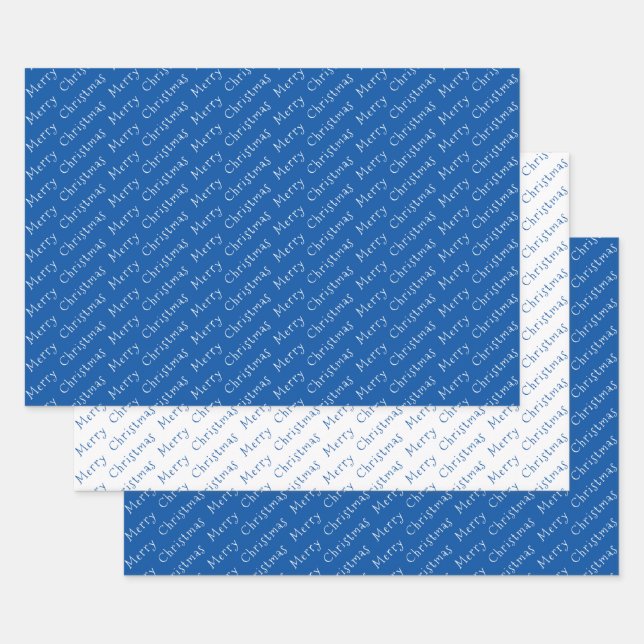 Feuille De Papier Cadeau Typographie de Noël Bleu et blanc (Lot)