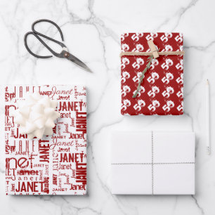 Feuille De Papier Cadeau Typographie de nom Rouge Blanc Nuage de mots 50ème