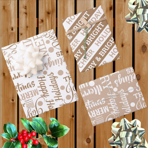Feuille De Papier Cadeau Typographie Holiday Assortiment Neutre Moderne