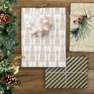 Feuille De Papier Cadeau Typographie métal or simulée Noël