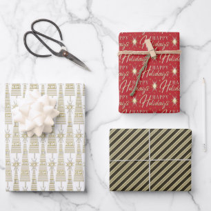 Feuille De Papier Cadeau Typographie métal or simulée Noël