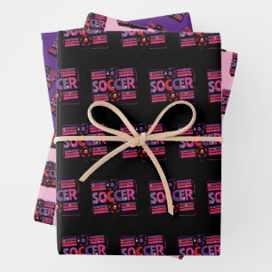 Feuille De Papier Cadeau Typographie Rétro Géométrique de Football Féminin