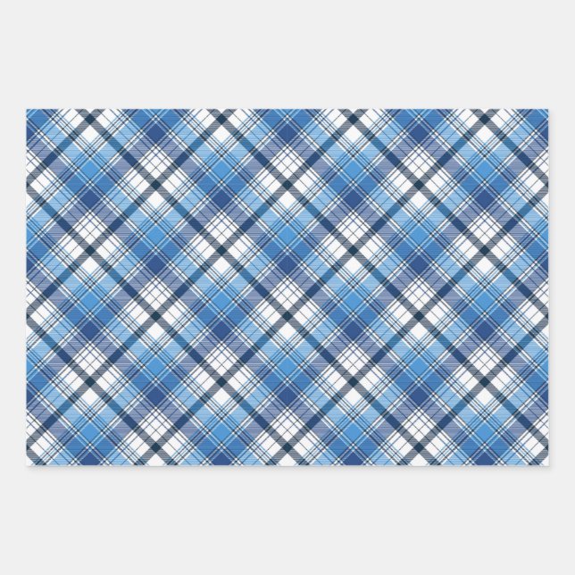 Feuille De Papier Cadeau Un design élégant en plaid bleu (Devant)