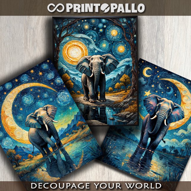 Feuille De Papier Cadeau Un éléphant féroce dans une nuit étoilée Van Gogh  (Créateur téléchargé)