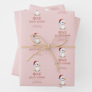 Feuille De Papier Cadeau Un joyeux oie personnalisé pour un premier anniver