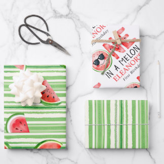 Feuille De Papier Cadeau Un melon pour le 1er anniversaire aquarelle pastèq