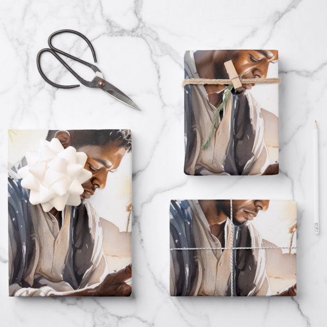 Feuille De Papier Cadeau Un moment de foi : aquarelle d'un Noir Prayi (Recto)