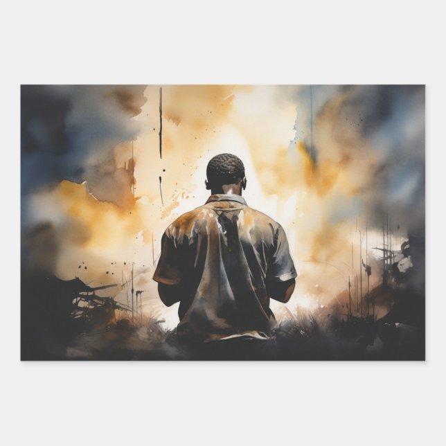 Feuille De Papier Cadeau Un moment de foi : Un homme noir dans la prière (Devant)