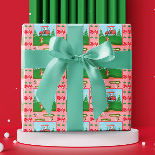 Feuille De Papier Cadeau Un parcours de golf de Noël avec le Père Noël et l