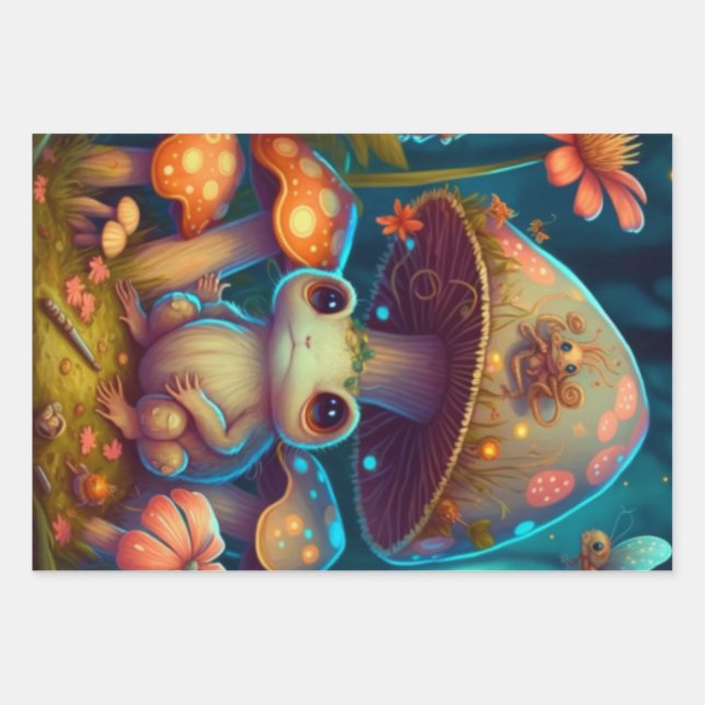 Feuille De Papier Cadeau Une grenouille à champignons magiques (Devant)