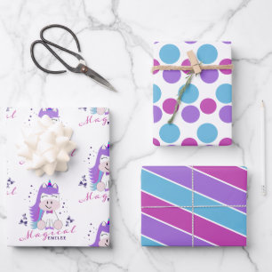 Feuille De Papier Cadeau Unicorn Anniversaire fête Couleurs arc-en-ciel