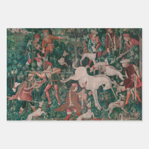 Feuille De Papier Cadeau Unicorn Chasse Art Médiéval - Unicorn Se Défend
