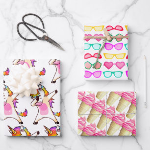 Feuille De Papier Cadeau Unicorn Dab Dance Pose, lunettes de soleil Glace r