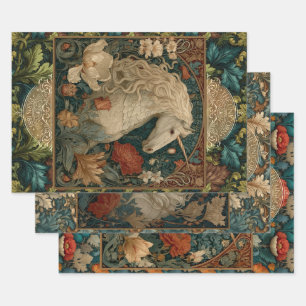 Feuille De Papier Cadeau Unicorne médiévale Victorian Art Nouveau Floral Bo