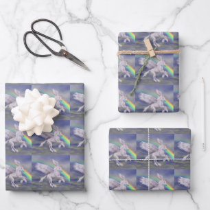 Feuille De Papier Cadeau Unicorne volant au-dessus de Rainbow Animal Art