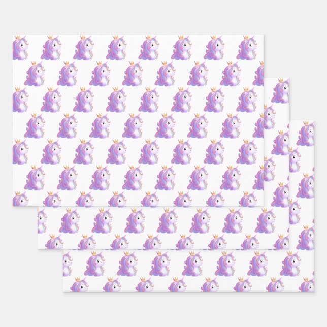 Feuille De Papier Cadeau Unicorne Whimsical Anniversaire (Lot)