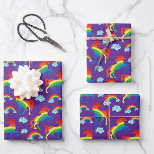 Feuille De Papier Cadeau Unicornes arc-en-ciel