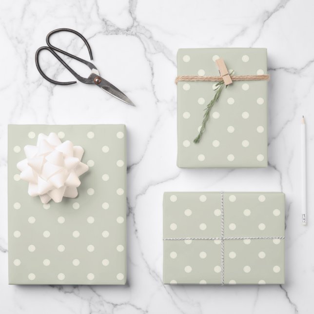 Feuille De Papier Cadeau Unique Pastel Gris Beige & Blanc Polka Motif (Recto)