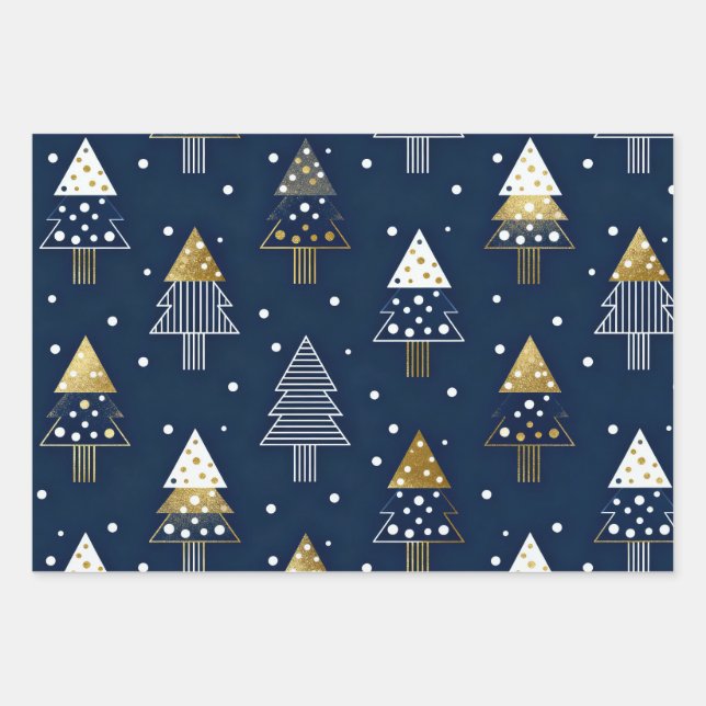 Feuille De Papier Cadeau Vacances au pin bleu doré  (Devant 2)