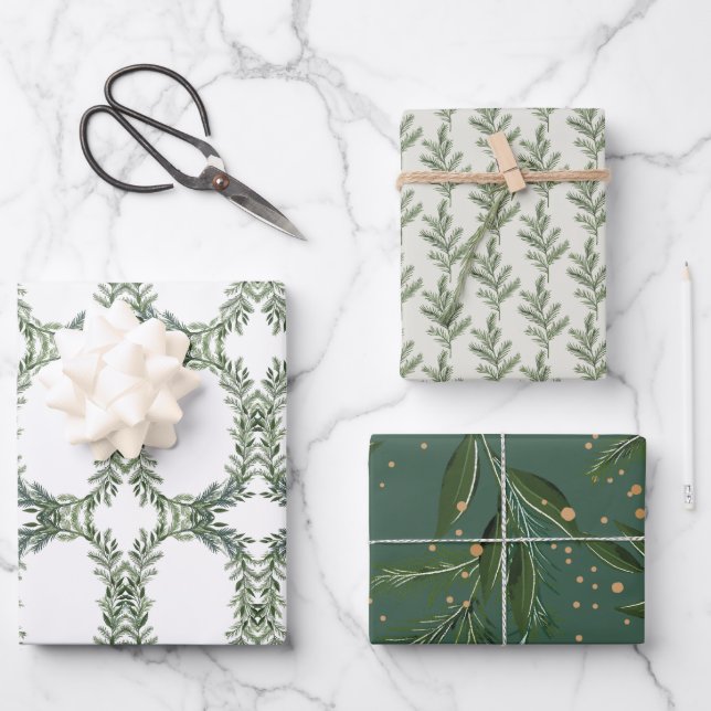 Feuille De Papier Cadeau Vacances de Noël de Pine Vert classique (Recto)