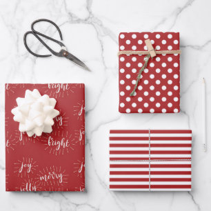 Feuille De Papier Cadeau Vacances de Noël Rouge et blanc Joyeux et lumineux